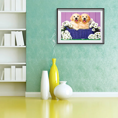 Flowers And Dog Golden Retriever | Diamond Painting
