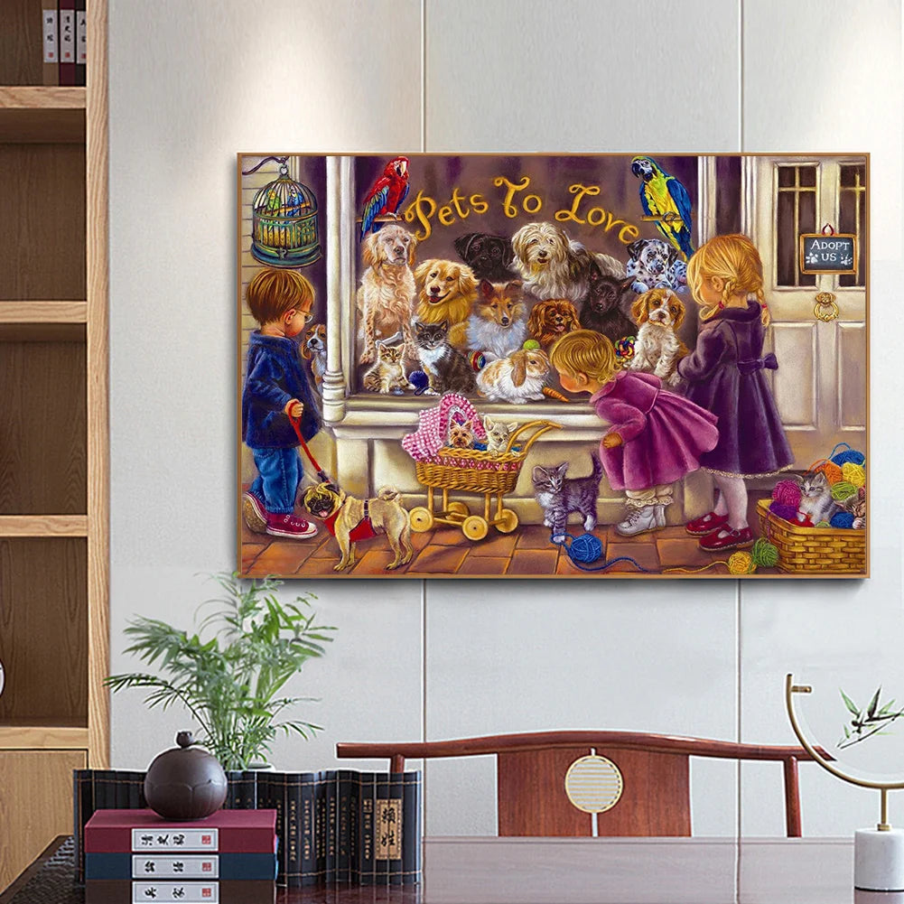 Kids And Dogs | Diamond Painting