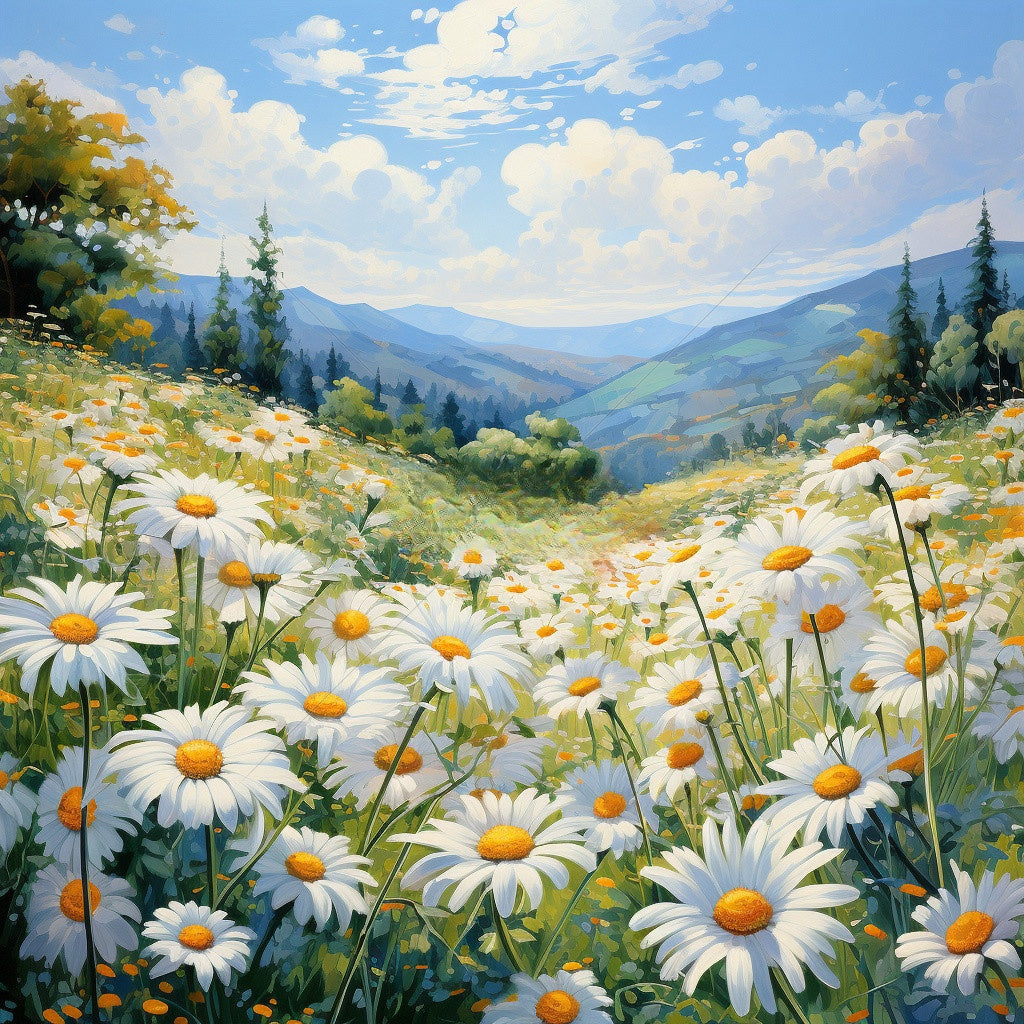 Beautiful Field Of Daisy Flowers | Cross Stitch Embroidery