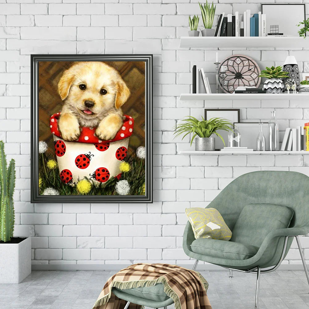 Flowerpot Dog Golden Retriever | Diamond Painting