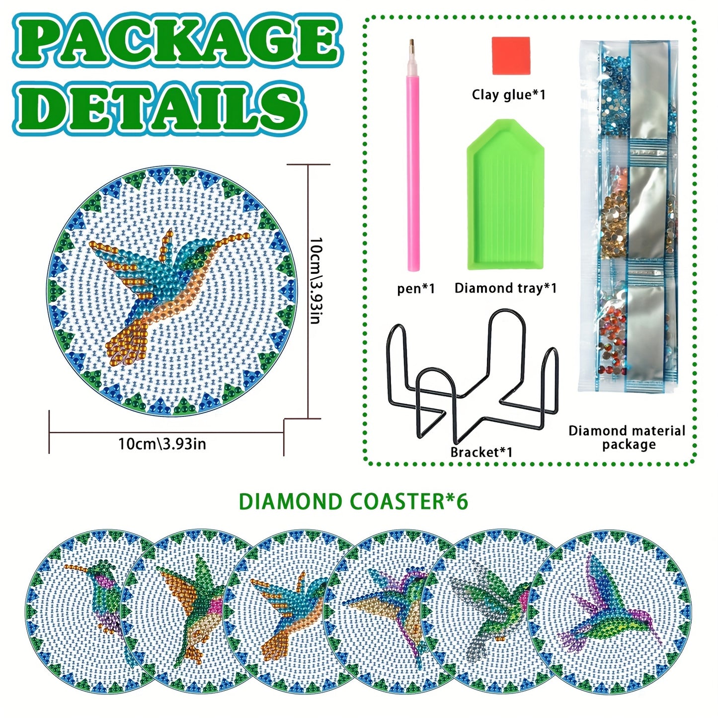 Diy 6pcs/set Fish  Diamond Painting Coasters with Holder