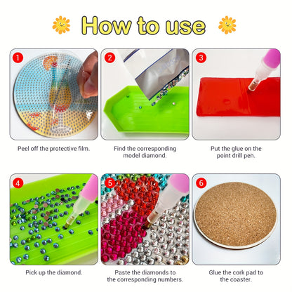 Diy 8pcs/set  Diamond Painting Coasters with Holder