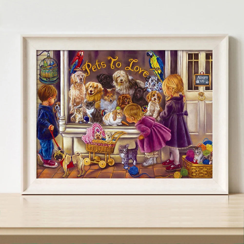 Kids And Dogs | Diamond Painting