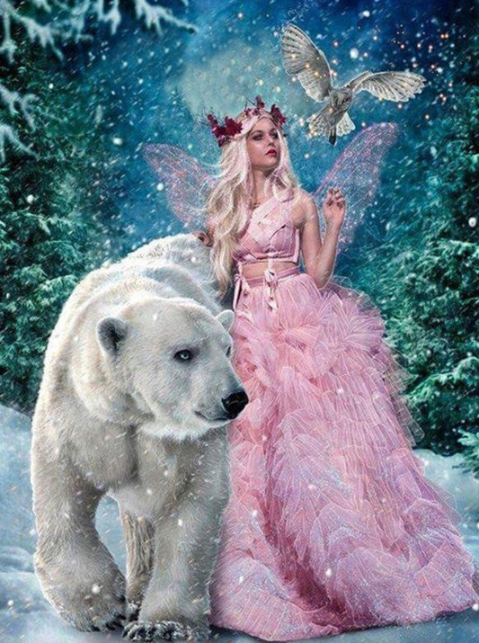 White Polar Bear And Girl | Diamond Painting