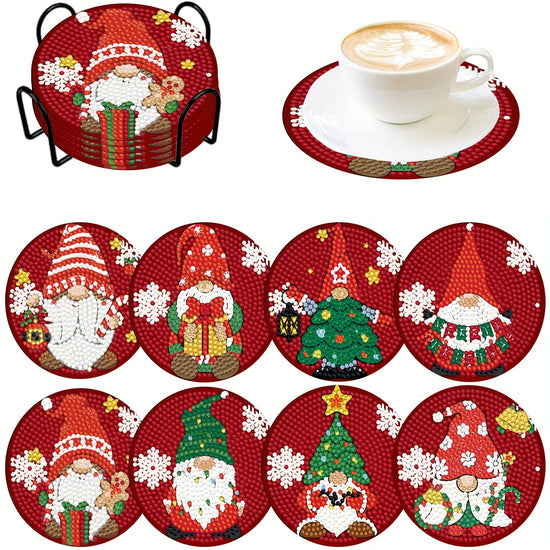 8pcs Set Diamond Painting Coaster DIY Handmade Diamond Sticker Embroidery Hot New Product Coaster With Iron Cup Holder Cork PadChristmas