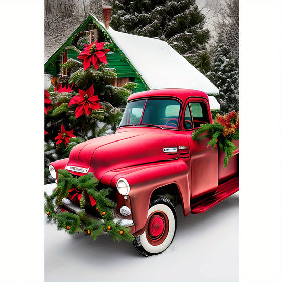 1pc Christmas Diamond Painting Kit For Adults Beginners Red Truck 5D DIY Diamond Painting Handcraft Set For Home Wall Decor 20x30cm79x118inch Frameless