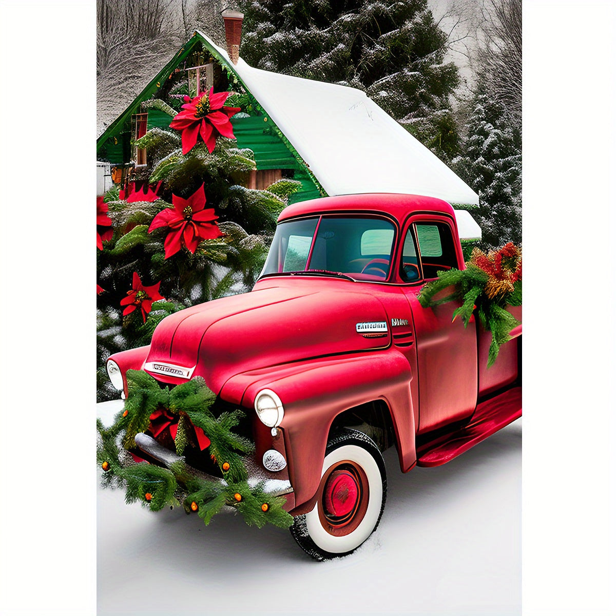 1pc Christmas Diamond Painting Kit For Adults Beginners Red Truck 5D DIY Diamond Painting Handcraft Set For Home Wall Decor 20x30cm79x118inch Frameless