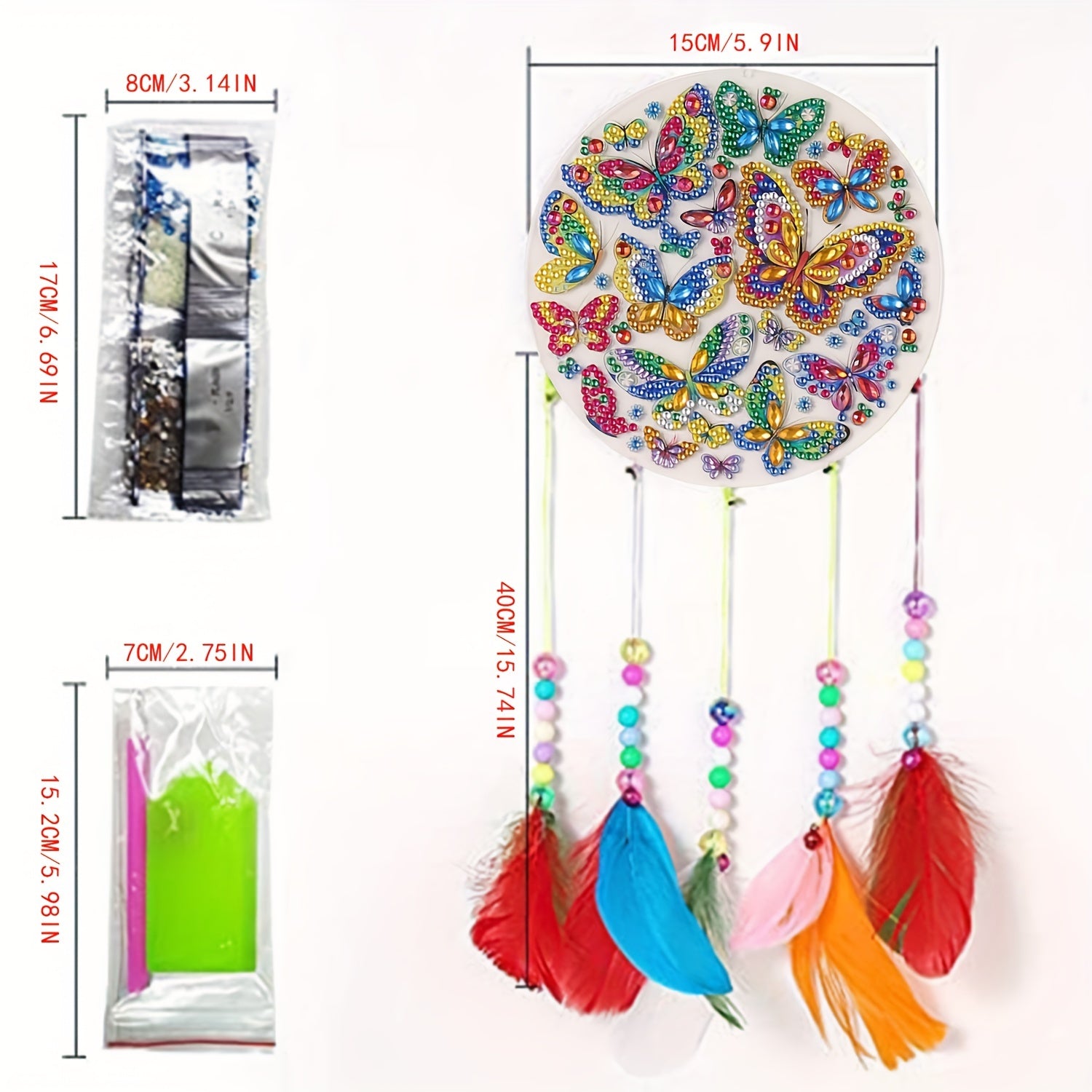 1pc Artificial Diamond Painting Catcher Wind Chime Set Doublesided Artificial Diamond Painting Butterfly Hanging Ornament Art And Crafts DIY Kits For Adults Home Garden Decor 591591inch