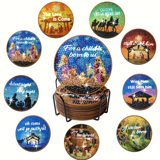 10pcsset DIY Jesus Diamond Art Coasters Christmas Size 4inch4inch1010cm Scratch Resistance Anti Slip Wood Coasters For Table Crystal Rhinestones Diamond Painting Christmas Coasters 