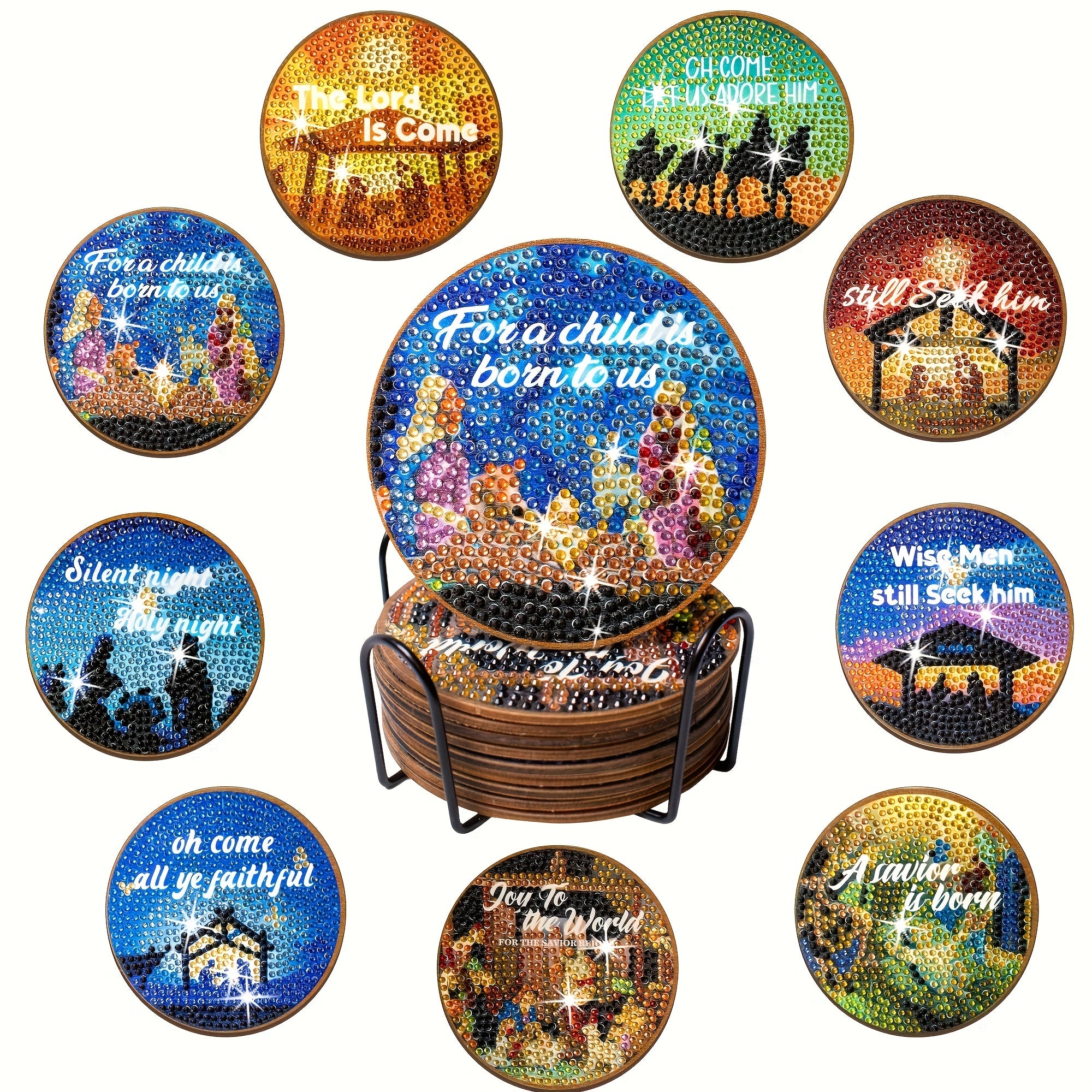 10pcsset DIY Jesus Diamond Art Coasters Christmas Size 4inch4inch1010cm Scratch Resistance Anti Slip Wood Coasters For Table Crystal Rhinestones Diamond Painting Christmas Coasters 