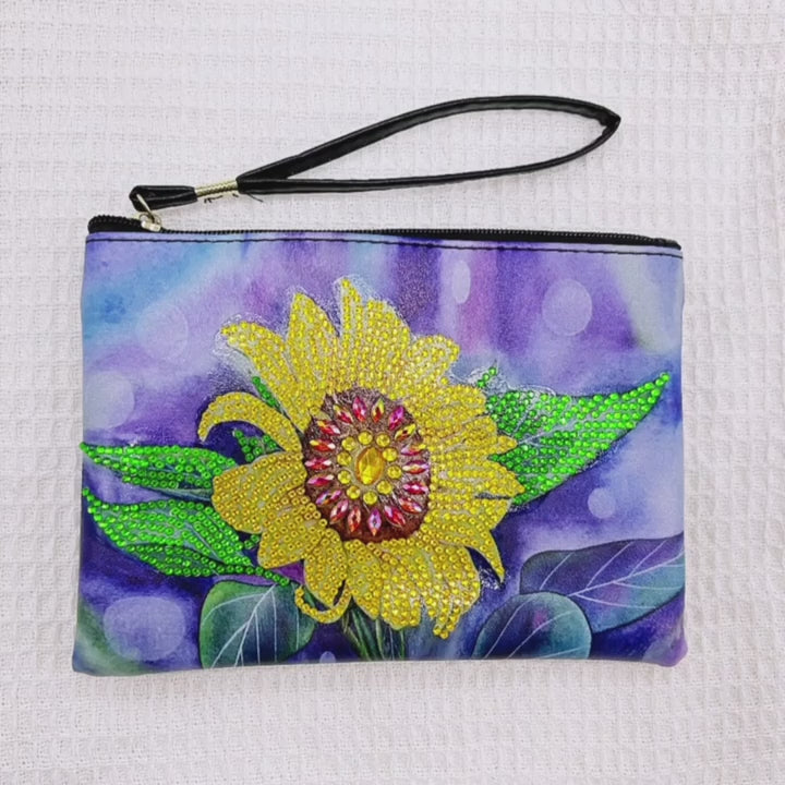 DIY Art Rhinotone Purse And Handbag Sunflower Design 16cm21cm629inch826inch Soft Leather Purse Makeup Bag Ladies Round Diam