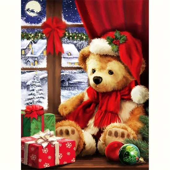 1pc 5D Diamond Embroidery Cross Stitch Christmas Bear Diamond Painting Animal Mosaic Window Picture Of Rhinestone Gift 30x40cm12x16inch Without Frame