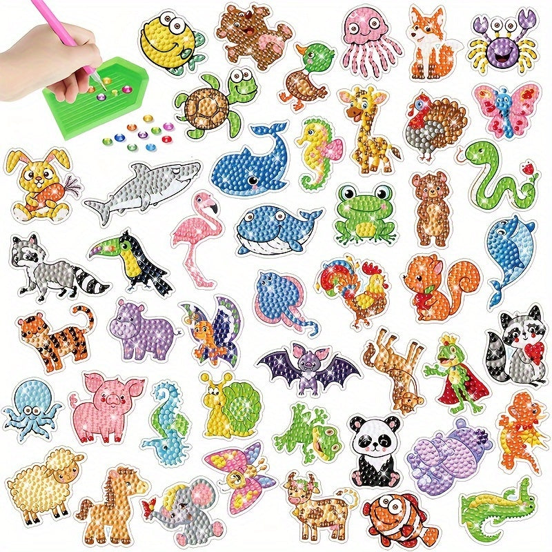 47pcs DIY Diamond Painting Random Stickers Wall Stickers Handcraft Stickers Cartoon Small Animal Round Rhinestone