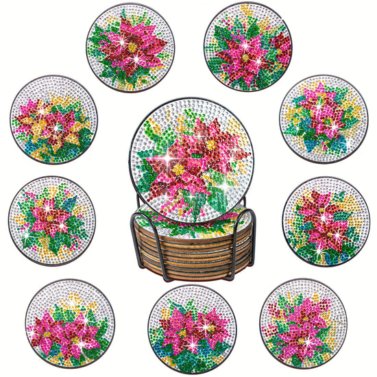 10pcs Round Diamond Shaped Diamond DIY Diamond Painted Coasters Diamond Art Mosaic Drink Coasters Table MATS Nonslip MATS Home Kitchen Decor Craft Gifts