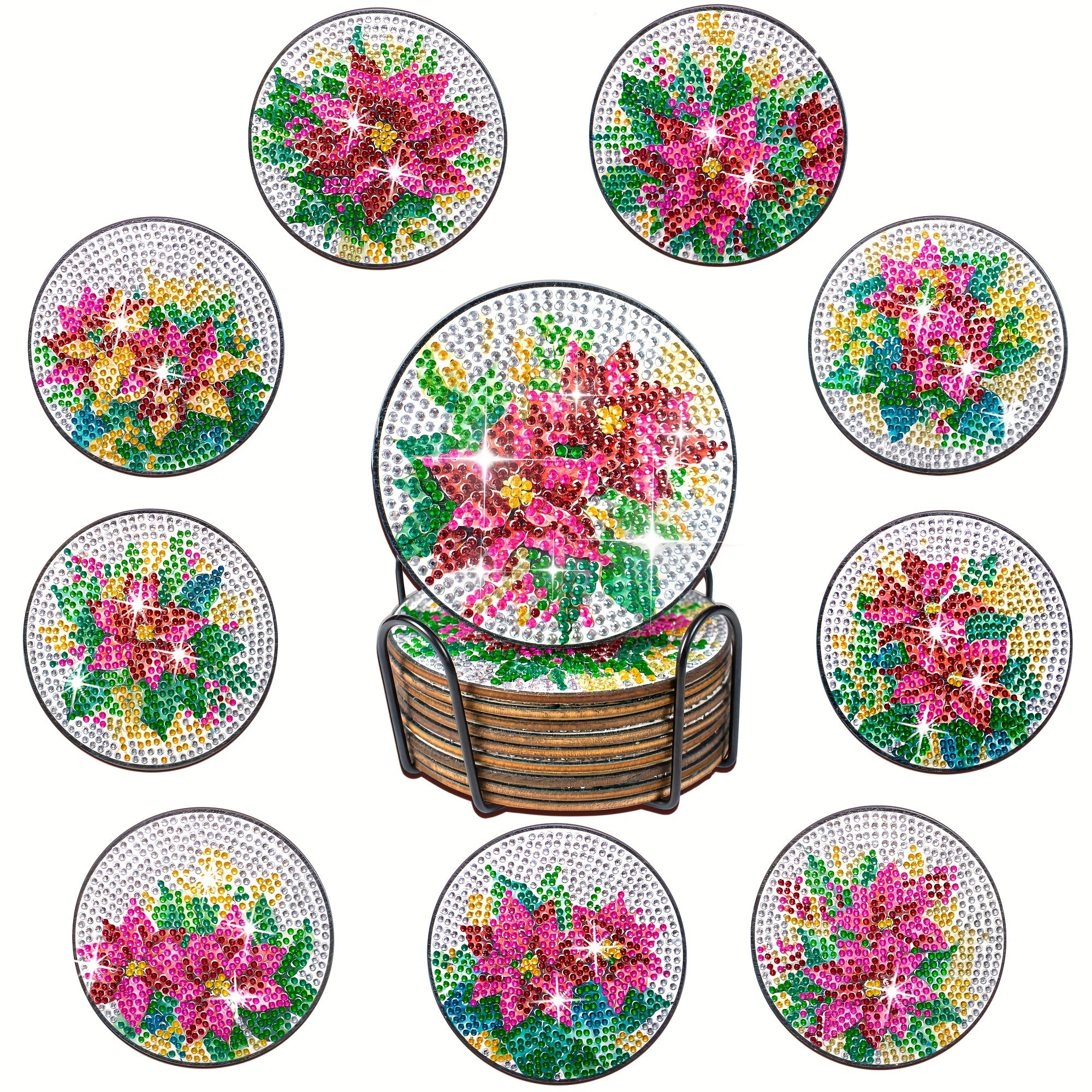 10pcs Round Diamond Shaped Diamond DIY Diamond Painted Coasters Diamond Art Mosaic Drink Coasters Table MATS Nonslip MATS Home Kitchen Decor Craft Gifts