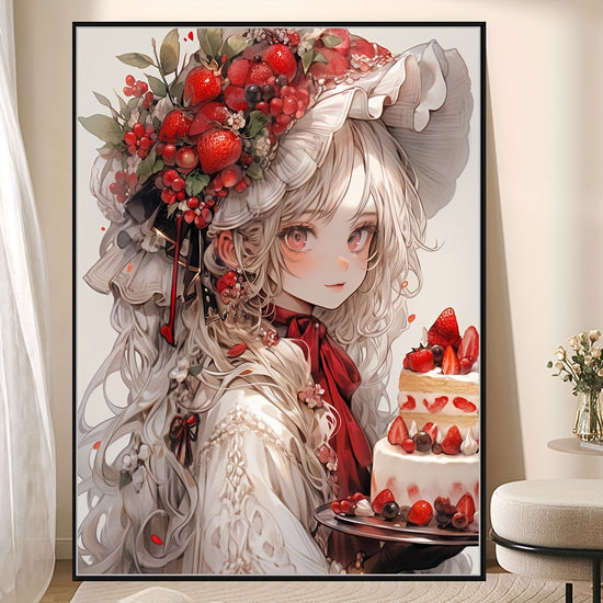 1 Set Of Strawberry Cake Cute Girl Fruit Diamond Painting DIY Adult Handmade Art Home Living Room Decoration Birthday Gift Painting Round Diamond Frameless