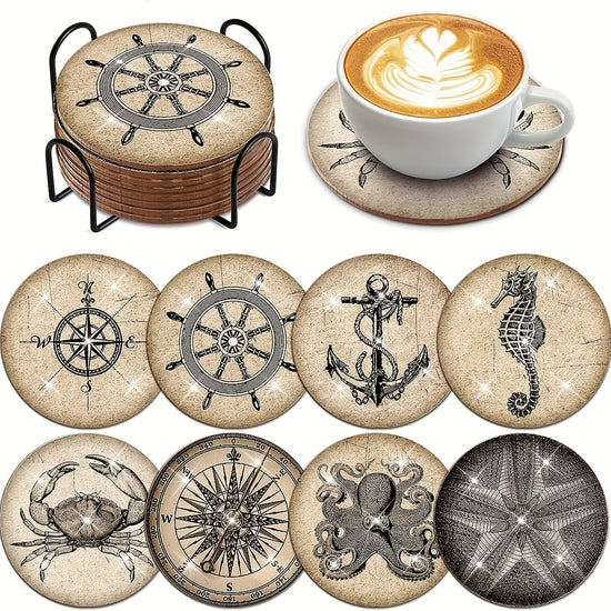 8pcs Set Pirate Diamond Painting Coaster Diy Handmade Drill Sticker Embroidery Hot Selling New Product Coaster With Iron Cup Holder Cork Mat