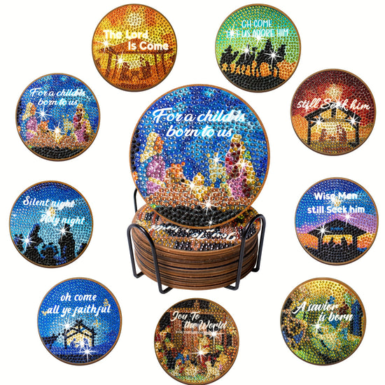 10pcsset DIY Jesus Diamond Art Coasters Christmas Size 44in1010cm Scratch Resistance Anti Slip Wood Coasters For Table Crystal Rhinestones Diamond Painting Christmas Coasters 