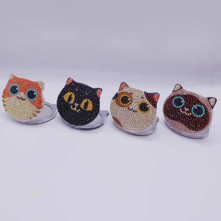 1pcset DIY Cat Shaped Diamond Art Compact Mirror 4 Styles For Choice Size 3in275in762cm7cm Leather Material Double SRhinestones Diamond Painting Mirror For Beginners