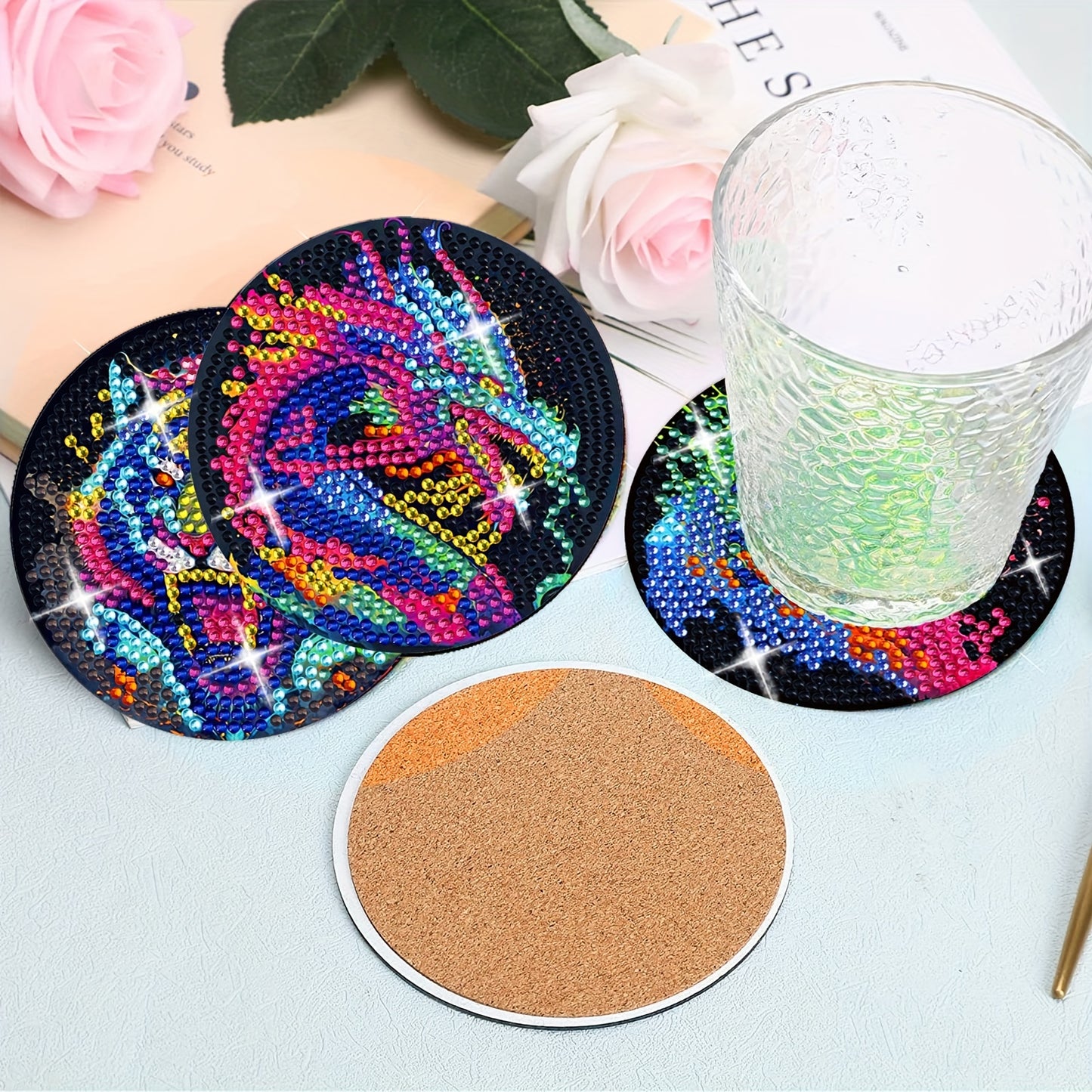 Diy 8pcs/set Animal Christmas  Diamond Painting Coasters with Holder