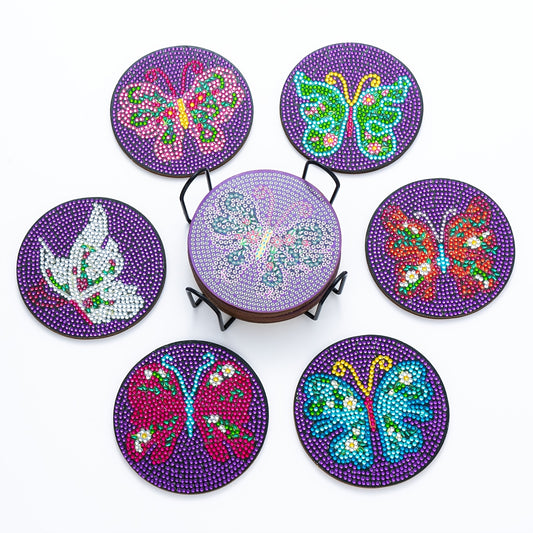 Diy 6pcs/set Butterfly  Diamond Painting Coasters with Holder