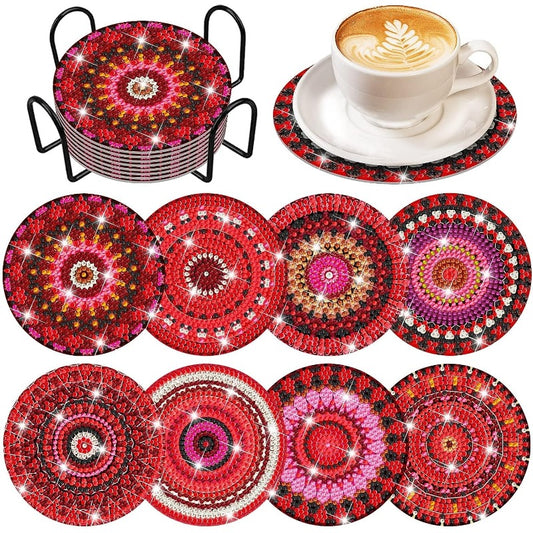 Diy 8pcs/set Mandala  Diamond Painting Coasters with Holder