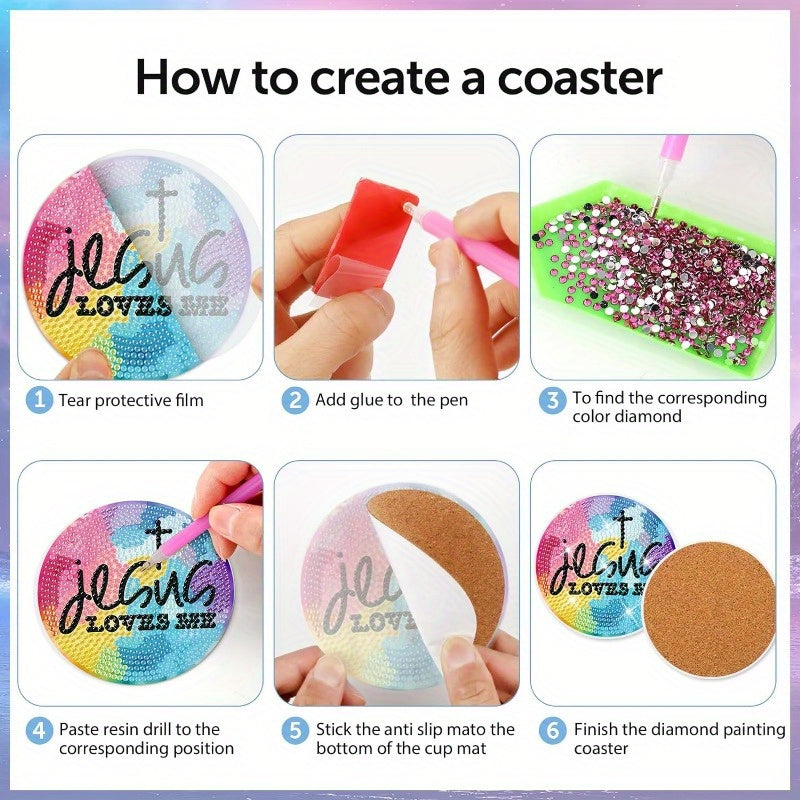 Diy 8pcs/set  Diamond Painting Coasters with Holder