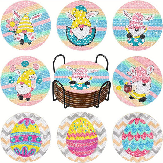 Diy 8pcs/set Easter Gnome  Diamond Painting Coasters with Holder