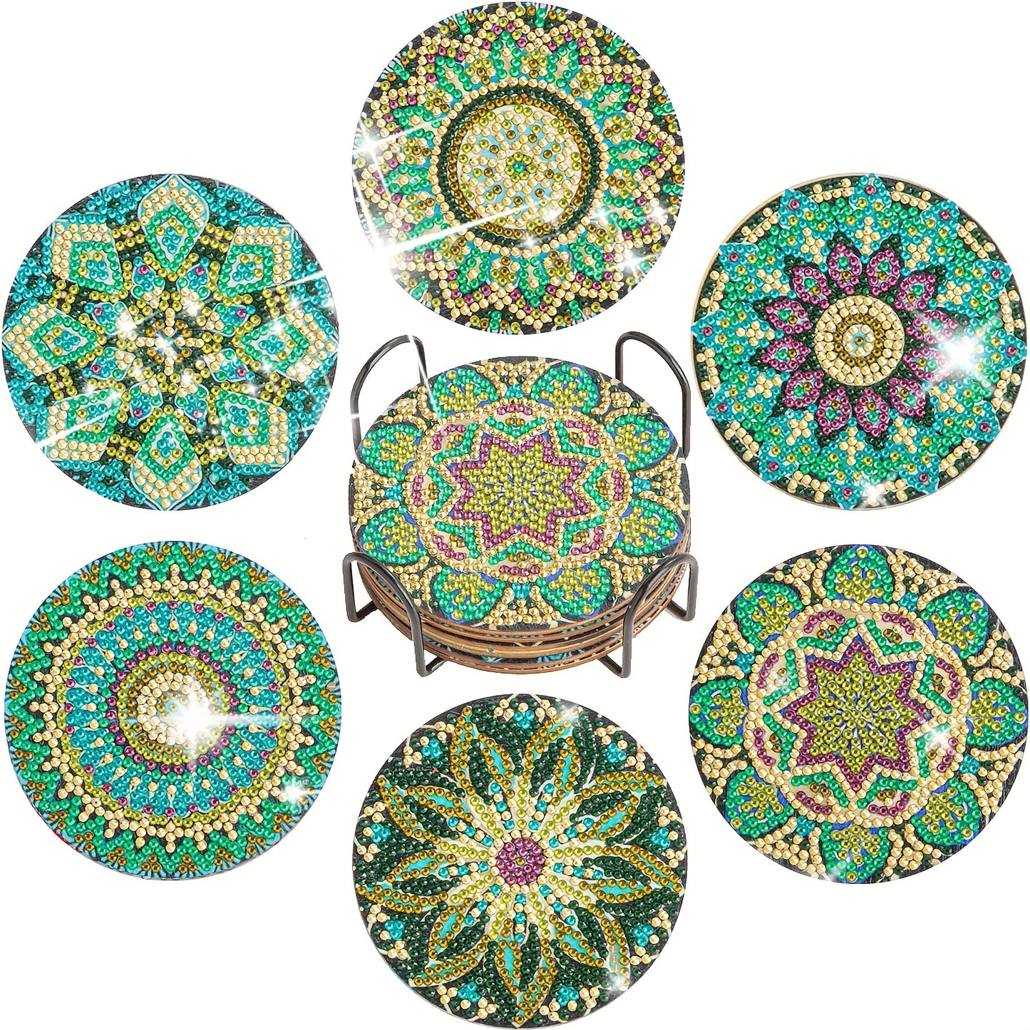 Diy 6pcs/set Mandala  Diamond Painting Coasters with Holder