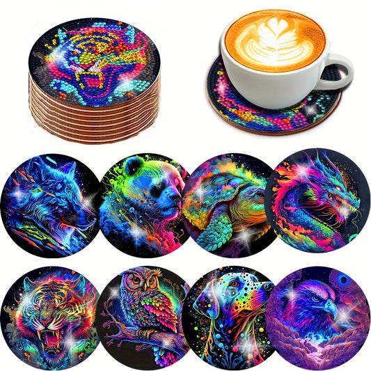 Diy 8pcs/set Animal Christmas  Diamond Painting Coasters with Holder