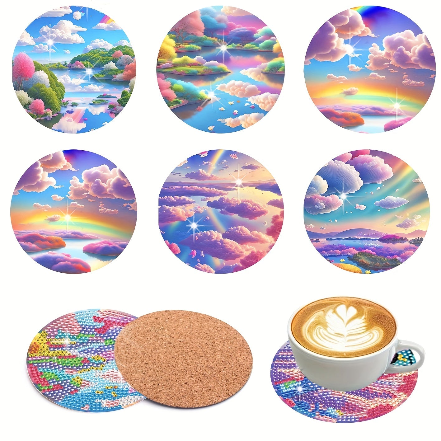 Diy 6pcs/set Landscape  Diamond Painting Coasters with Holder