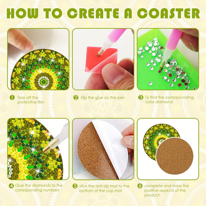Diy 8pcs/set Mandala  Diamond Painting Coasters with Holder