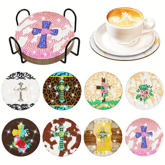 Diy 8pcs/set  Diamond Painting Coasters with Holder