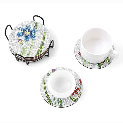 Diy 9pcs/set Flower  Diamond Painting Coasters with Holder