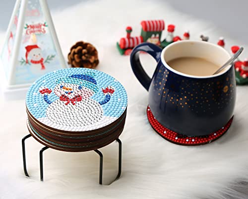 Diy 8pcs/set Christmas  Diamond Painting Coasters with Holder