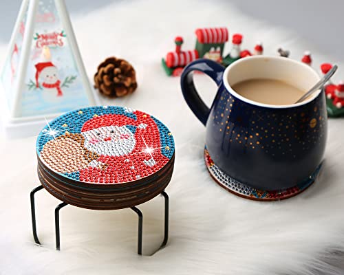 Diy 6pcs/set Christmas  Diamond Painting Coasters with Holder