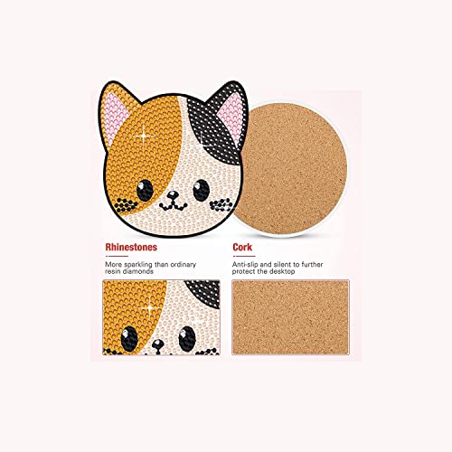 Diy 8pcs/set Cat  Diamond Painting Coasters with Holder