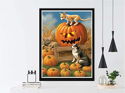 Dog Cat Halloween Pumpkin | Diamond Painting