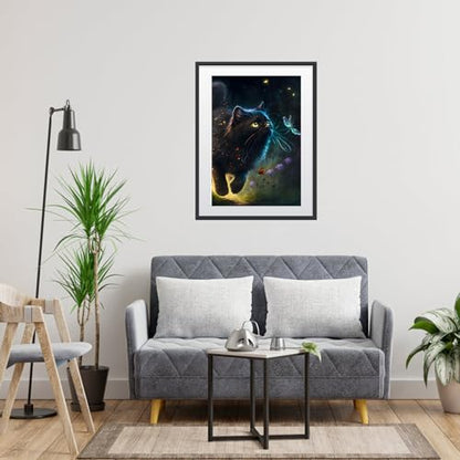 Black Midnight Cat with Butterfly | Diamond Painting