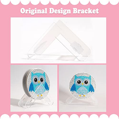 Diy 6pcs/set Owl  Diamond Painting Coasters with Holder