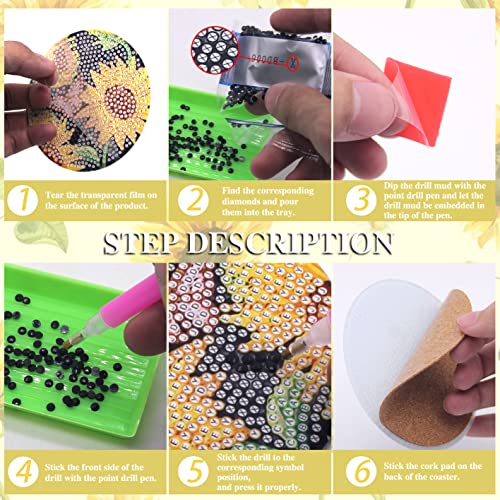 Diy 8pcs/set Flower  Diamond Painting Coasters with Holder