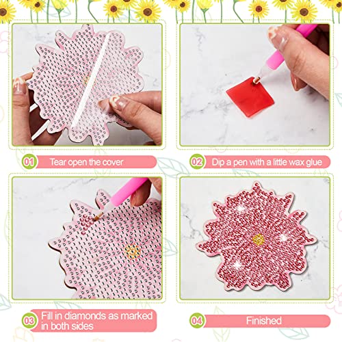 Diy 8pcs/set Flower  Diamond Painting Coasters with Holder