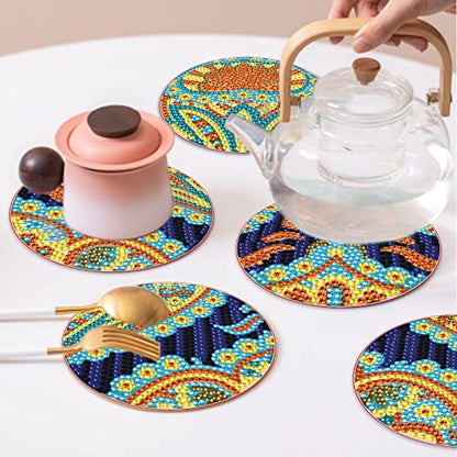 Diy 8pcs/set Mandala Flower  Diamond Painting Coasters with Holder