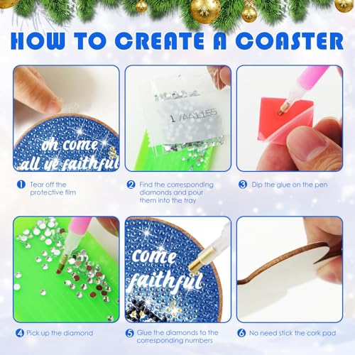 Diy 10pcs/set Christmas  Diamond Painting Coasters with Holder