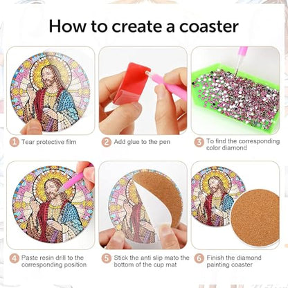 Diy 6pcs/set Animal Christmas  Diamond Painting Coasters with Holder