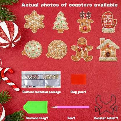 Diy 8pcs/set Christmas  Diamond Painting Coasters with Holder