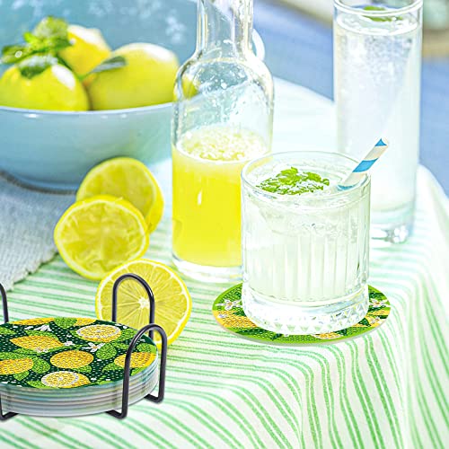 Diy 8pcs/set Summer Lemon  Diamond Painting Coasters with Holder