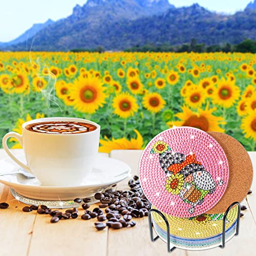 6pcs/set Gnome Flower  Diamond Painting Coasters with Holder