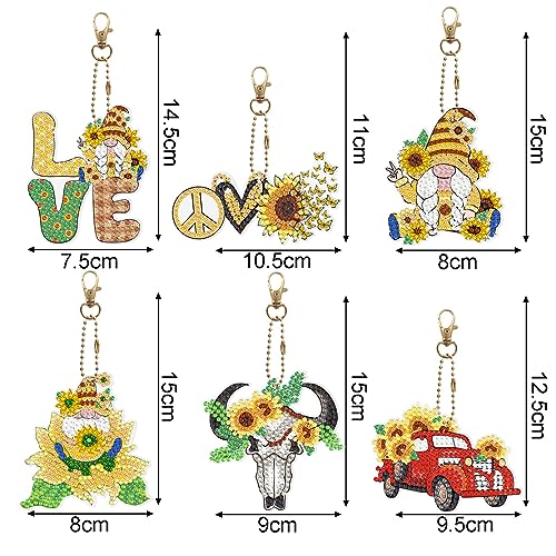 Diy 6pcs/set Flower     Cow Butterfly  Diamond Painting Keychain