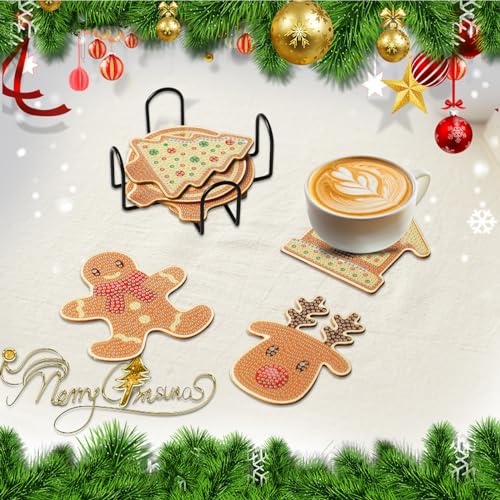 Diy 8pcs/set Christmas  Diamond Painting Coasters with Holder